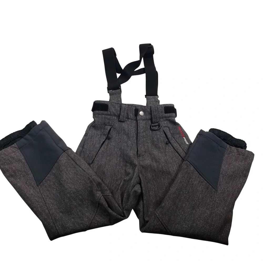 WEATHERPROOF 32 Degrees Kids Snow Pants Bib Ski Overalls Size 5/6 Gray Herringbo